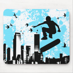 skateboard. board with birds. blk&teal. mouse mat