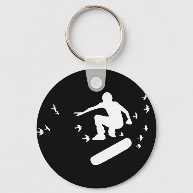 skateboard. board with birds. key ring (Front)