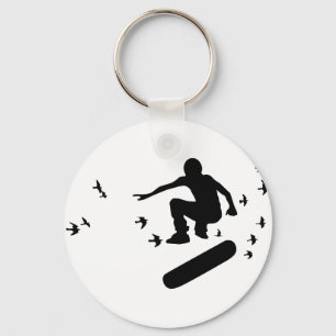 skateboard. board with birds. key ring