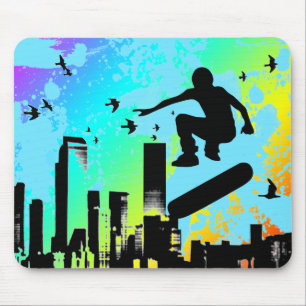 skateboard. board with birds. mouse mat