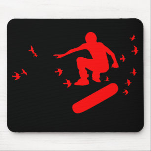 skateboard. board with birds. red. mouse mat