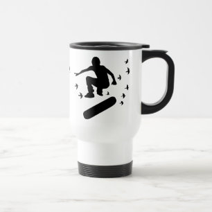 skateboard. board with birds. travel mug