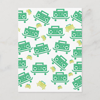 Skateboard boombox with hearts as speakers pattern postcard