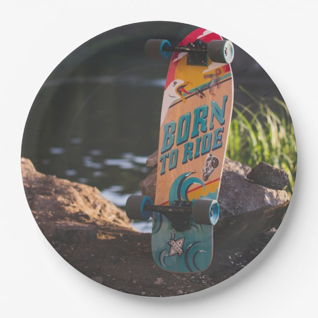Skateboard Born To Ride Paper Plate (Front)