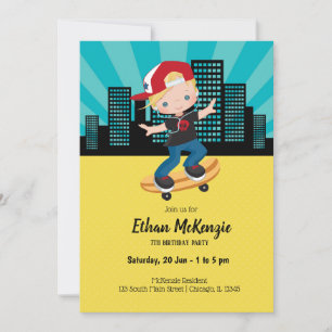 Skateboard boy - choose your background colour invitation