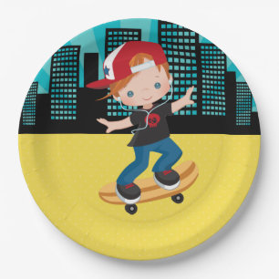 Skateboard boy - choose your background colour paper plate