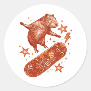 Skateboard Capybara Y2K 90s Style Classic Round Sticker