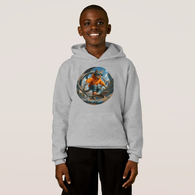 Skateboard Cat Hoodie – Freedom in Motion (Front Full)