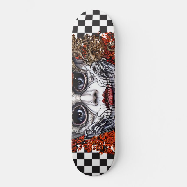 Skateboard Chequered Retro Cool Blue Girl (Front)