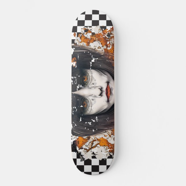 Skateboard Chequered Retro Cool Orange Girl (Front)