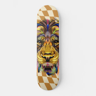 Skateboard Chequered Retro Golden Lion