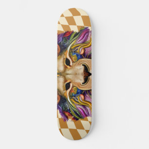 Skateboard Chequered Retro Golden Rainbow Lion