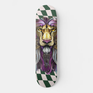 Skateboard Chequered Retro green purple Lion