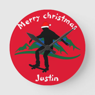 skateboard christmas gift, personalised name round clock