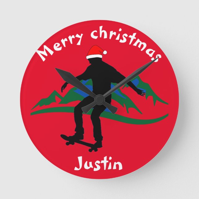 skateboard christmas gift, personalised name  round clock (Front)