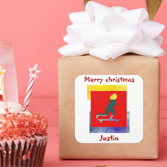 skateboard christmas gift, personalised name square sticker (Party)