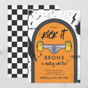 Skateboard Come Kick It Urban Sport Birthday Party Invitation