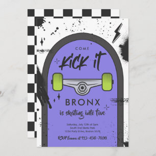 Skateboard Come Kick It Urban Sport Birthday Party Invitation