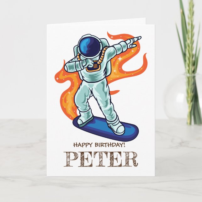 SKATEBOARD Cute astronaut in outer space. Card (Front)