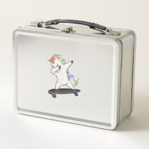 Skateboard Dabbing Unicorn Women Men Kids T-Shirt Metal Lunch Box