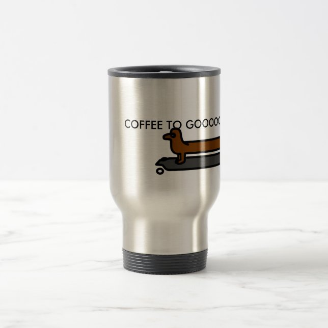 Skateboard Dachshund dog travel coffee mug (Center)