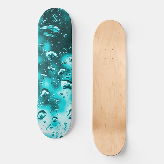 Skateboard Deck, Teal Raindrops design (Front)