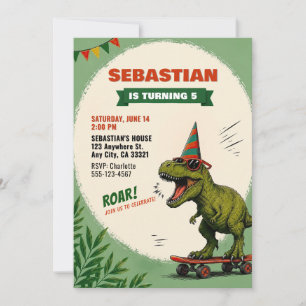 Skateboard Dinosaur Birthday Invitation