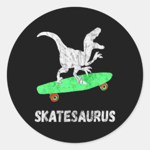 Skateboard Dinosaur Skateboarding T-rex Funny Skat Classic Round Sticker