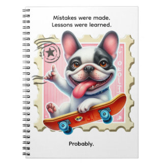 Skateboard dog on a stamp notebook