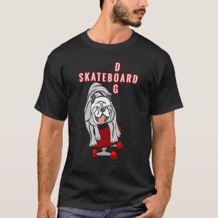 Skateboard Dog Pug Bulldog sport cool red gra T-Shirt