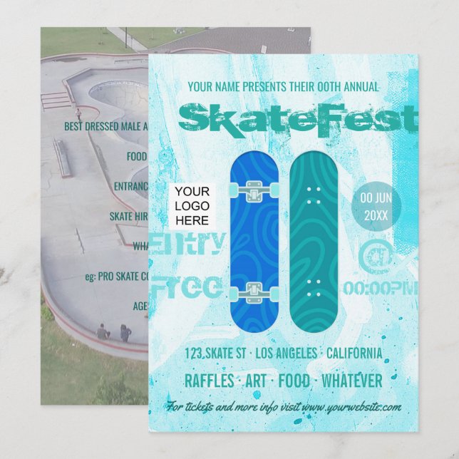 Skateboard Event Advertisement add photo and logo Invitation (Front/Back)