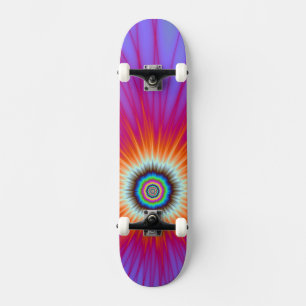 Skateboard Explosion in Pink Blue and Red