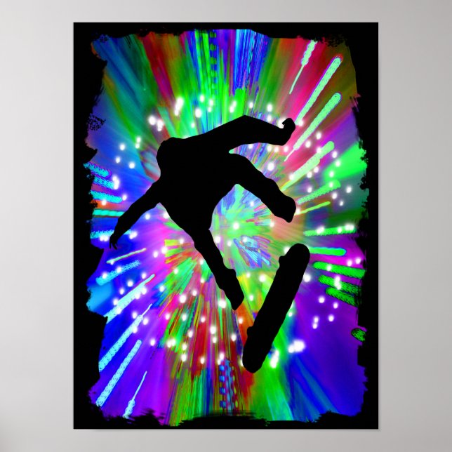 Skateboard Flip Out in Fireworks Poster (Front)