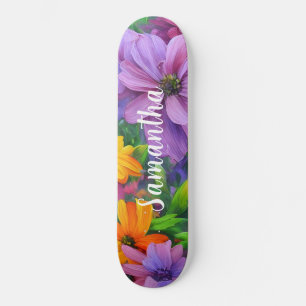 Skateboard Girly Pattern Purple Floral flowers