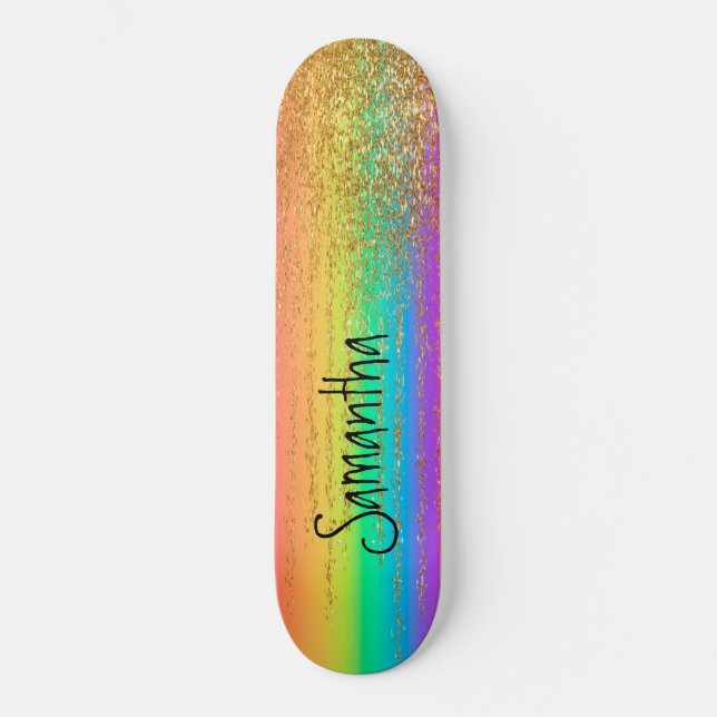 Skateboard Gold Sparkle Rainbow (Front)