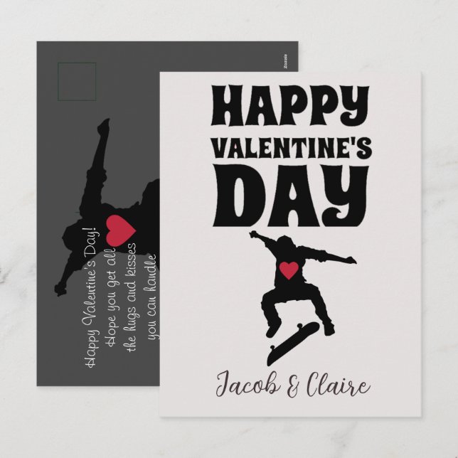 skateboard, Happy valentines day personalise name  Holiday Postcard (Front/Back)