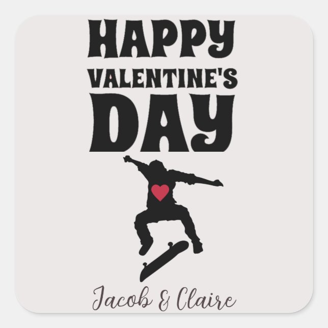 skateboard, Happy valentines day personalise name Square Sticker (Front)