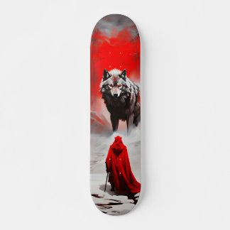 Skateboard Hunter Facing Wolf in the Snow
