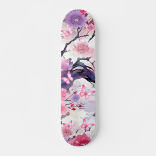 Skateboard Japanese Cherry Blossom & Butterflies