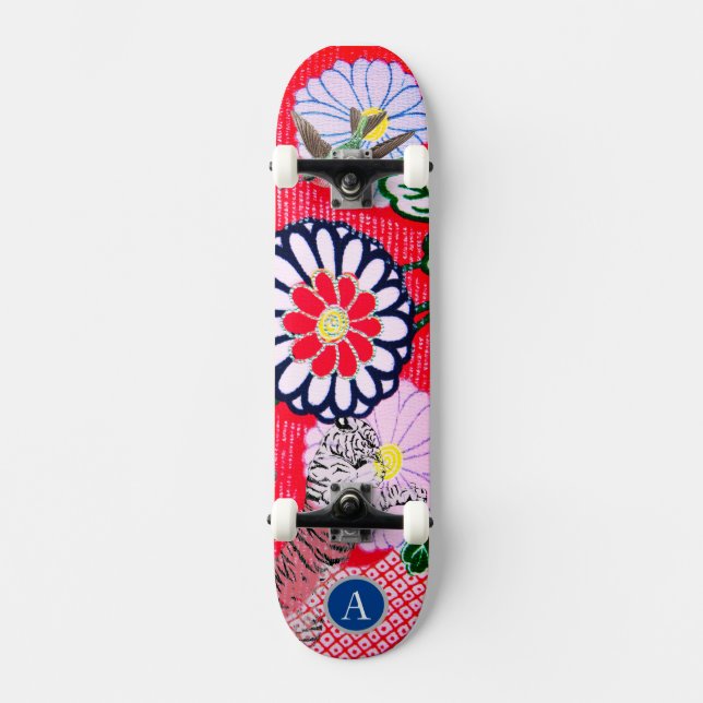SKATEBOARD JAPANESE FLOWERS AND TIGER DIY INITIAL (Front)