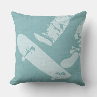 Skateboard Jump - Mint & Off White Throw Pillow