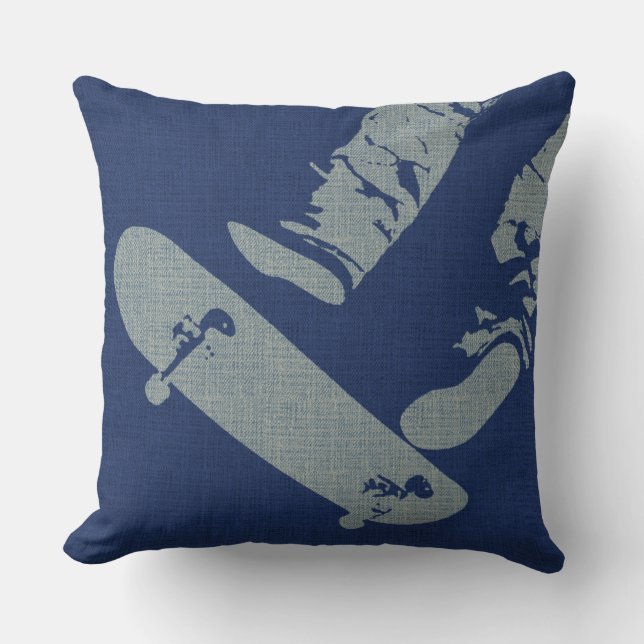 Skateboard Jump - Navy Blue Throw Pillow (Front)