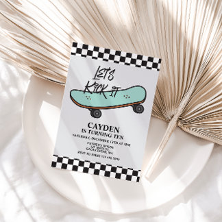 Skateboard Let's Kick It Birthday Invitation