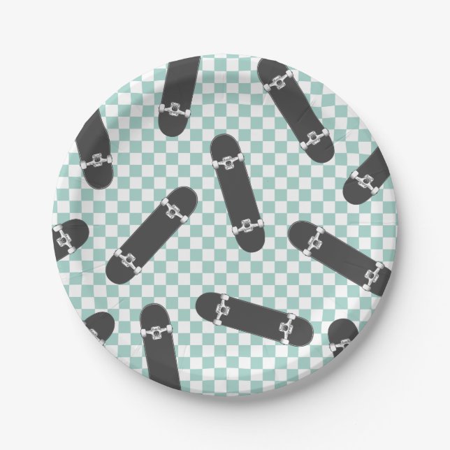 Skateboard Let's Kick It Birthday Paper Plate (Front)