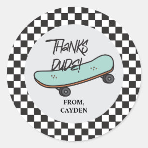 Skateboard Let's Kick It Birthday Thank You Favour Classic Round Sticker