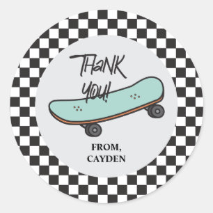 Skateboard Let's Kick It Birthday Thank You Favour Classic Round Sticker