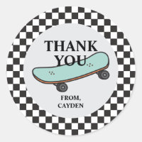 Skateboard Let's Kick It Birthday Thank You Favour