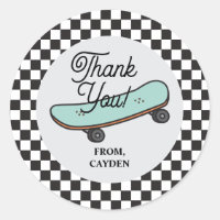 Skateboard Let's Kick It Birthday Thank You Favour