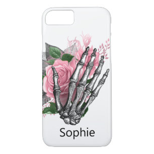 Skateboard Modern Dusty Pink Rose Skeleton Hand  iPhone 8/7 Case