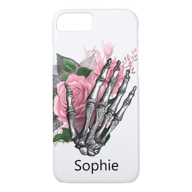 Skateboard Modern Dusty Pink Rose Skeleton Hand  Case-Mate iPhone Case (Back)